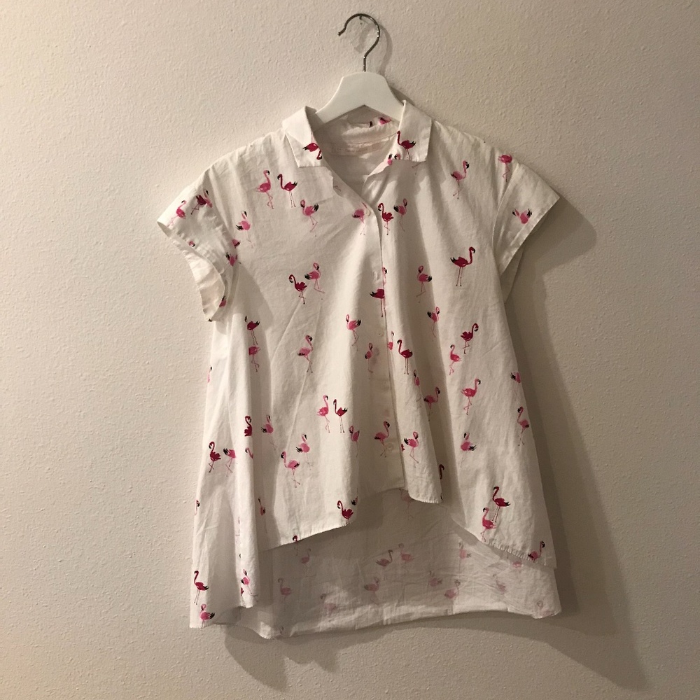 ZARA WHITE SHIRT WITH FLAMINGOS